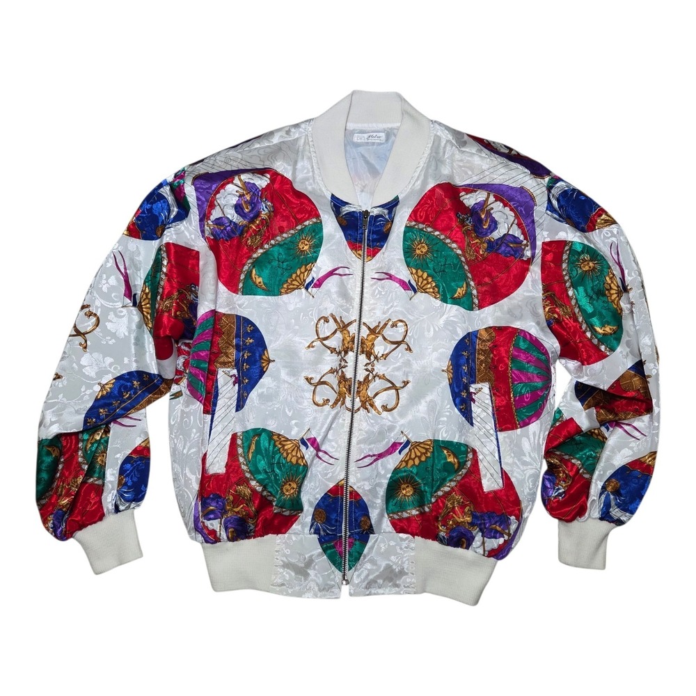 Baroque Satin Jacket Women L Hot Air Balloon Cherub Sun Moon Celestial Whimsical